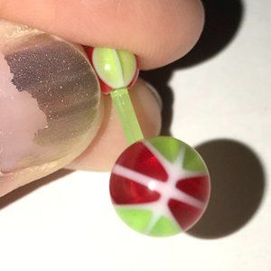 14 Gauge Red and Green UV Acrylic Basketball Design Belly Ring